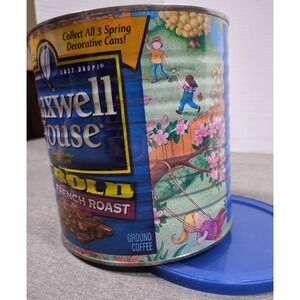 Vtg Maxwell House Coffee Large Tin Can wLid Artist Teddy Edinjiklian Spring 2005